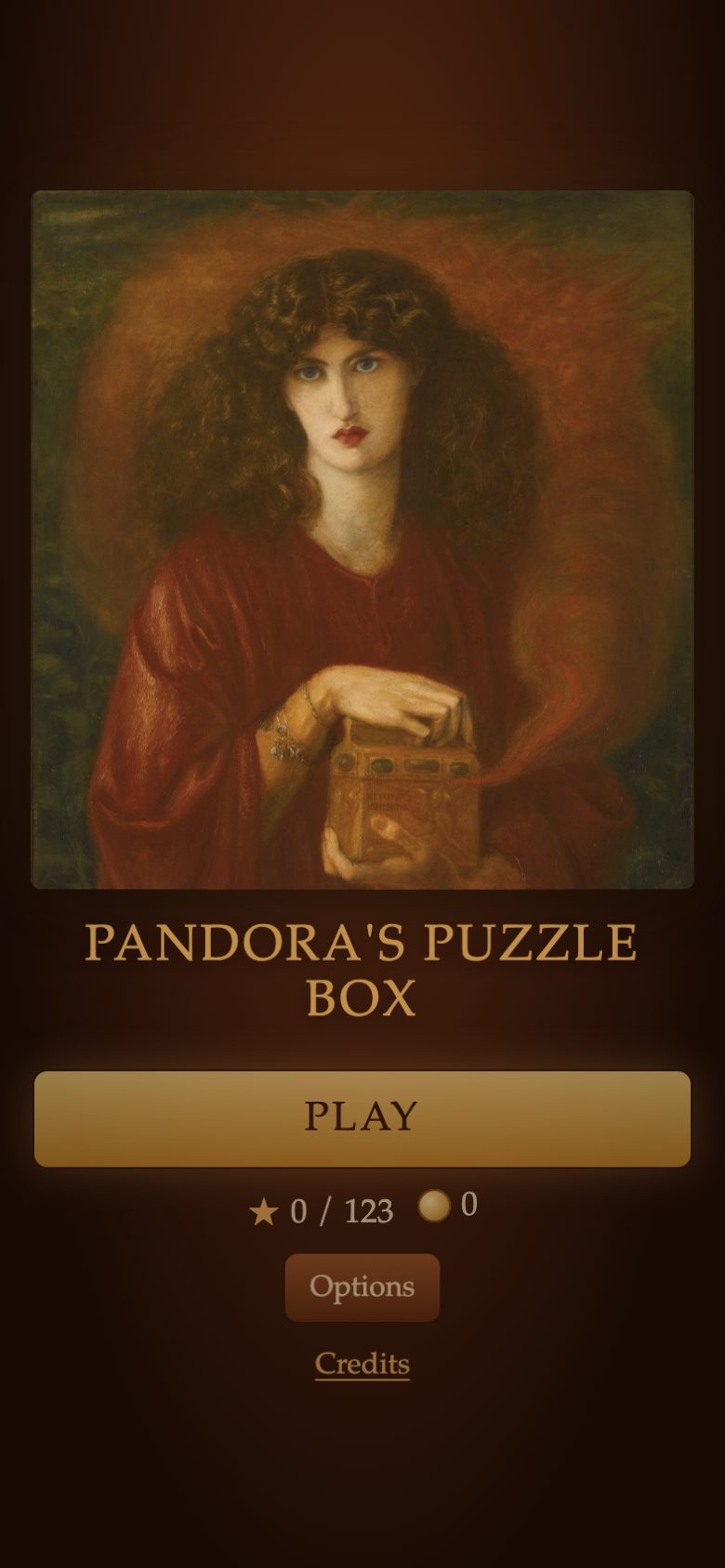 Pandora's Puzzle Box on iPhone: the title screen